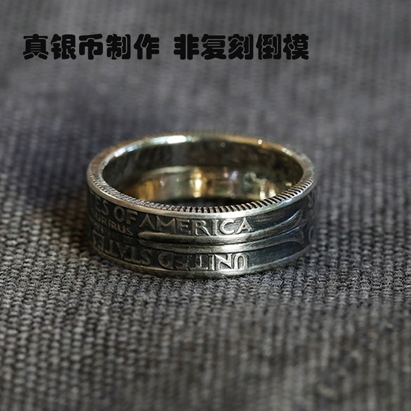 真银币戒指90银简约情侣手工刻字