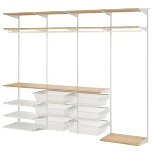 IKEA宜家博阿克塞 衣柜组合,白色/橡木250x40x201 厘米简约耐用