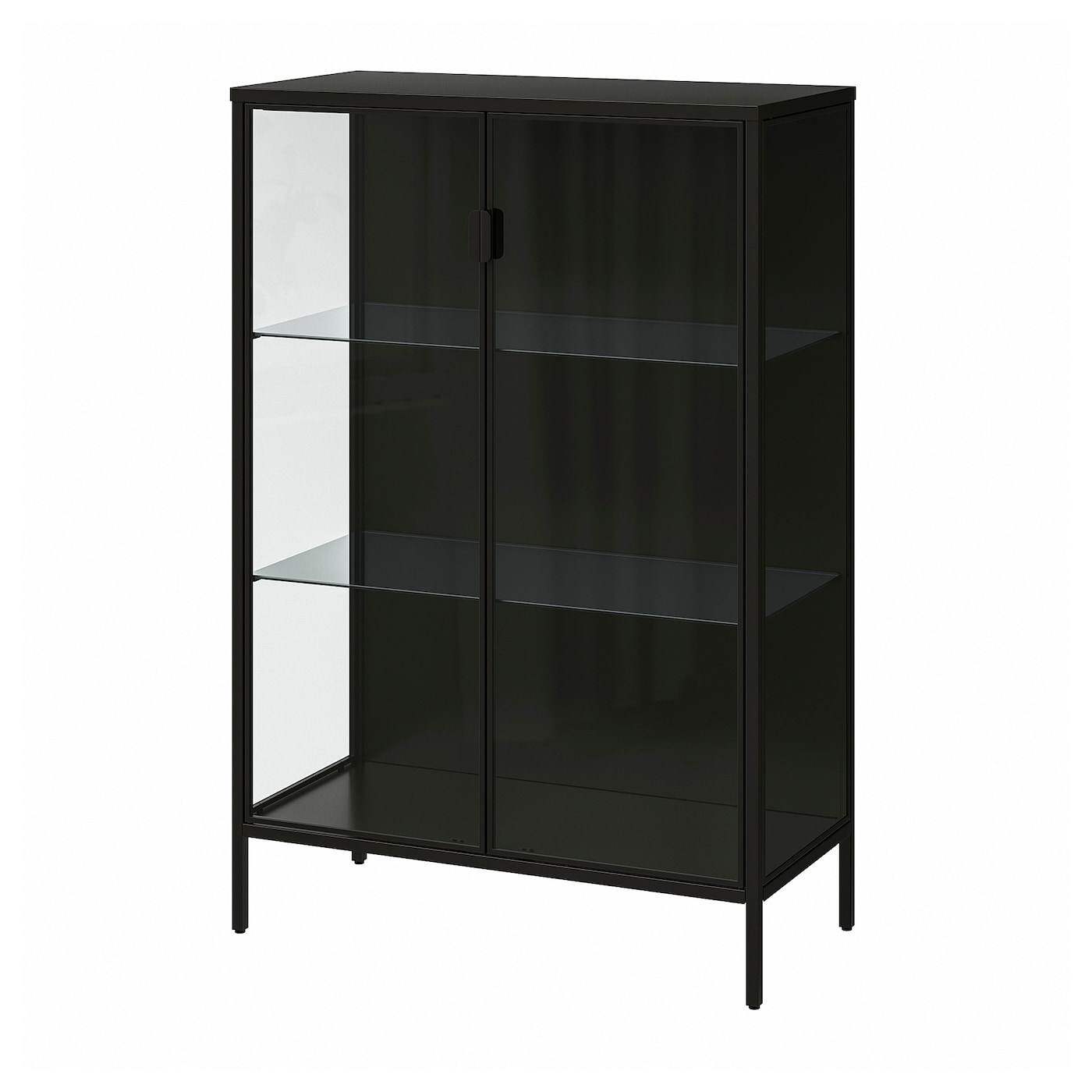 IKEA宜家鲁德斯塔 玻璃门柜,煤黑色,80x37x120 厘米简约收纳柜