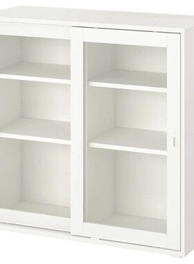 IKEA宜家维哈斯 柜带玻璃滑门，白色，95x37x90 厘米餐边柜收纳柜