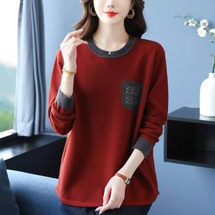 洋气针织衫 加大码 宽松遮肉显瘦上衣女 秋冬毛衣新款 胖妈妈休闲时尚