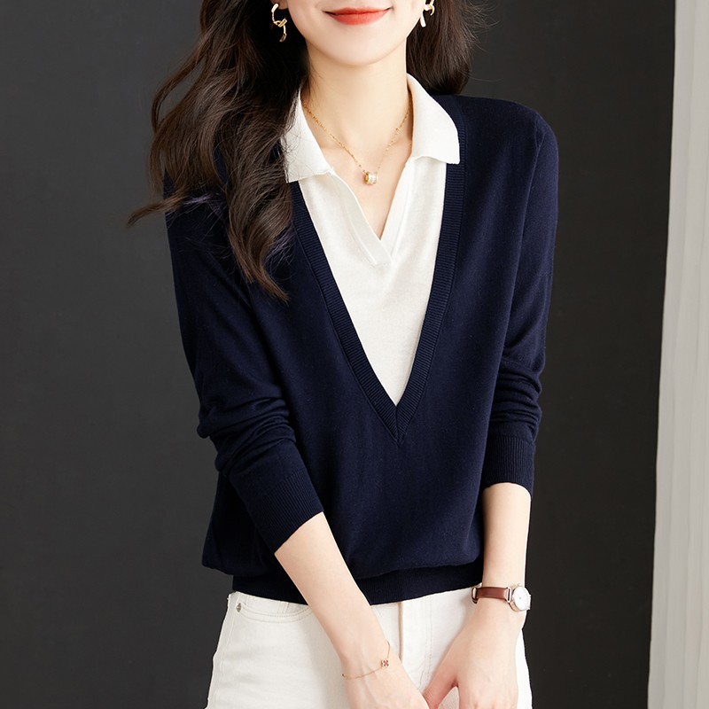 春装洋气打底衫女士春秋2025今年新款春季大码内搭衬衫假两件上衣