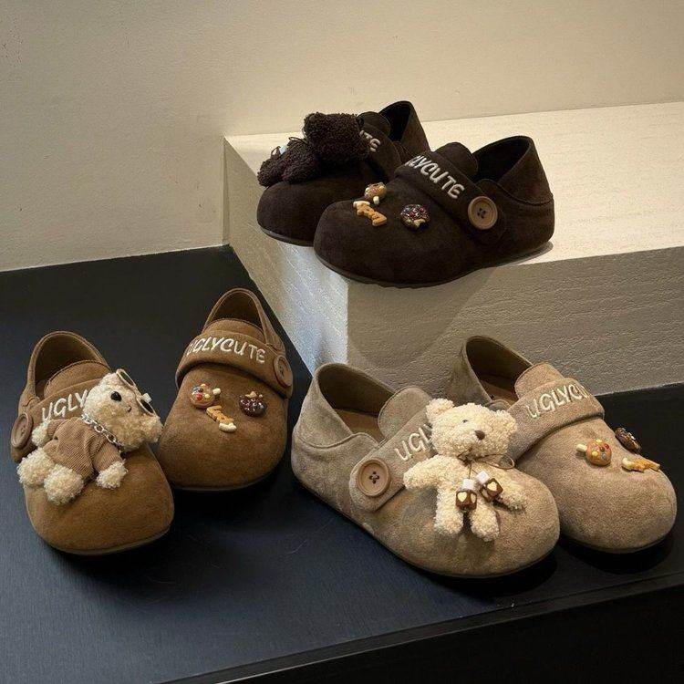 女童鞋子儿童勃肯鞋2026春季小女孩卡通小熊公主小皮鞋两穿半拖鞋