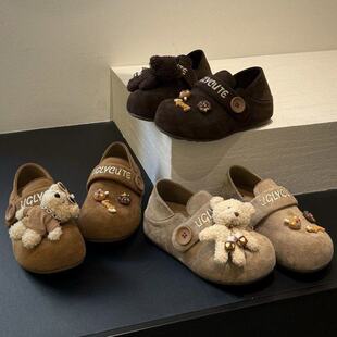 女童鞋子儿童勃肯鞋2026春季小女孩卡通小熊公主小皮鞋两穿半拖鞋