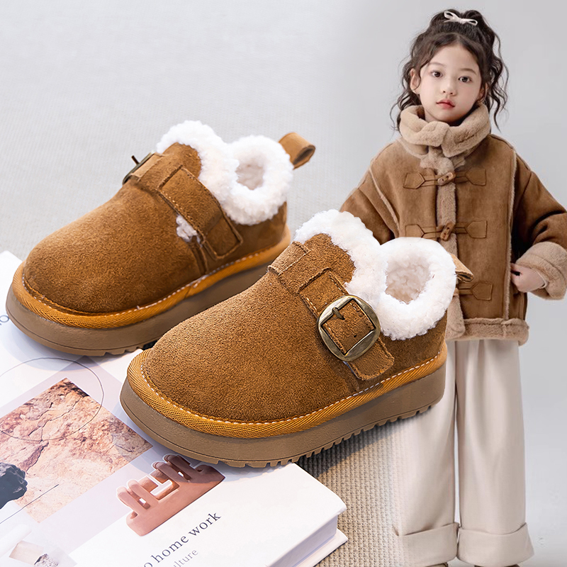 女童加绒勃肯鞋2025冬季新款宝宝棉鞋加绒二棉鞋男童雪地靴毛毛鞋