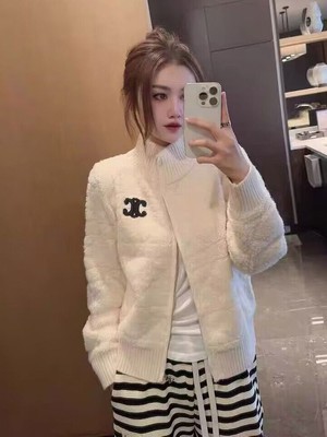 凯旋门刺绣立领拉链针织衫外套