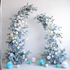 新款雾霾蓝婚礼布置牛角拱门花艺求婚生日派对活动背景仿真花装饰