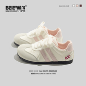 蓓尔2025秋冬新款 chic圆头泡芙鞋 百搭小白鞋 女软底可爱学生德训鞋