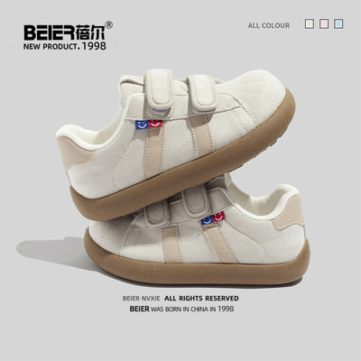 蓓尔泡芙鞋魔术贴休闲板鞋德训鞋平底休闲鞋小白鞋2025秋冬新款鞋