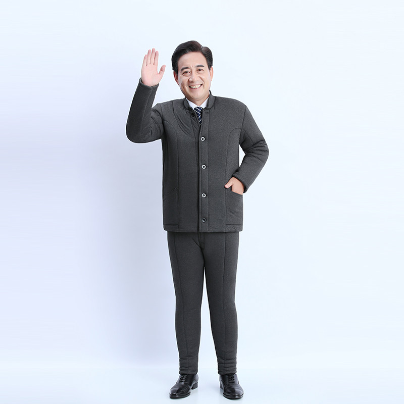 중노년층은 벨벳 두껍고 두꺼운 낙타 벨벳 솜 패딩 재킷을 추가하여 따뜻함을 유지하고 헐렁한 집 아빠의 솜털 옷 면 바지 및 솜털 옷