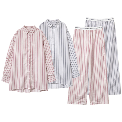 条纹睡衣套装家居服长袖长裤