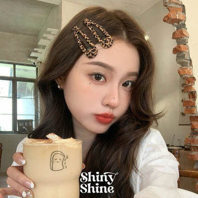 Shiny Shine豹纹三角发夹ins风女高级感头饰发卡豹纹简约边夹对夹