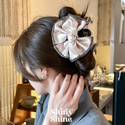 Shiny Shine韩国ins风带钻缎面蝴蝶结抓夹后脑勺鲨鱼夹高级感发饰