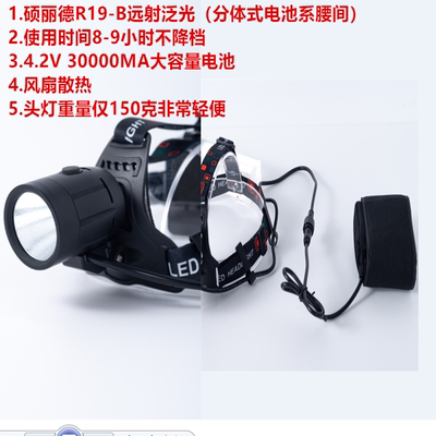 硕丽德R19-B 远泛分体式头灯不降档使用时间8小时32000MA电池