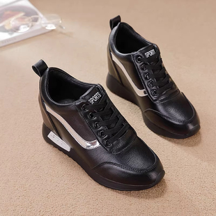 内增高女鞋2025秋冬爆款加绒休闲鞋轻便网鞋显脚小个子坡跟小白鞋