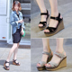 女2020新款 夏季 时尚 坡跟凉鞋 百搭厚底高跟一字带仙女风罗马松糕鞋