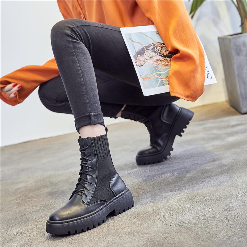 欧美风秋季百搭加绒机车黑色短靴