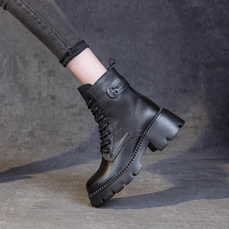 厚底马丁靴女2025新爆款春秋靴子英伦风真皮高跟小个子配裙子短靴,女鞋,马丁靴,淘宝优惠券,粉丝福利购,淘宝优惠卷