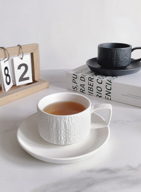 zealous高颜值黑白咖啡杯碟套装轻奢高级感复古精致小众陶瓷杯子
