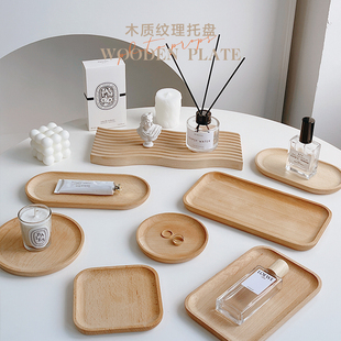 拍照道具摆件日式 榉木圆托盘小清新ins田园风美食甜品台饰品收纳