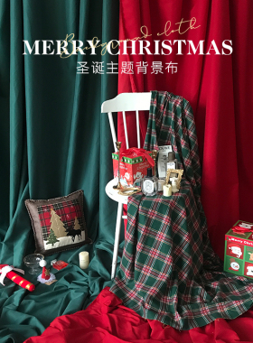 新年拍照背景布圣诞墨绿酒红大红网红挂墙复古装饰写真摄影道具