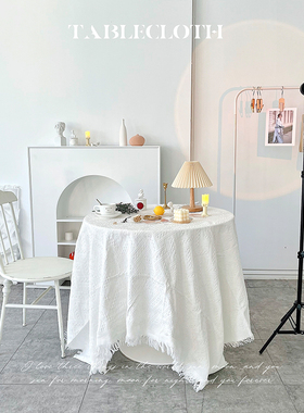 ins简约流苏桌布白色北欧风装饰网红拍照背景布沙发甜品台野餐垫