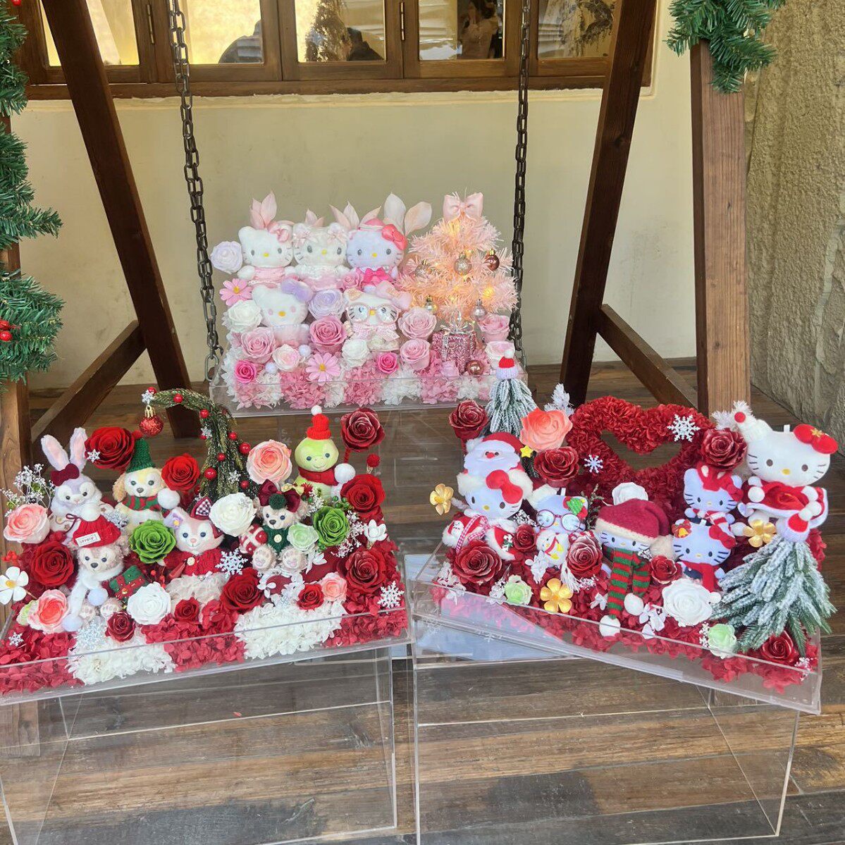 圣诞节kitty花园饼饼贝儿永生花玫瑰礼物花盒摆件生日纪念送女友
