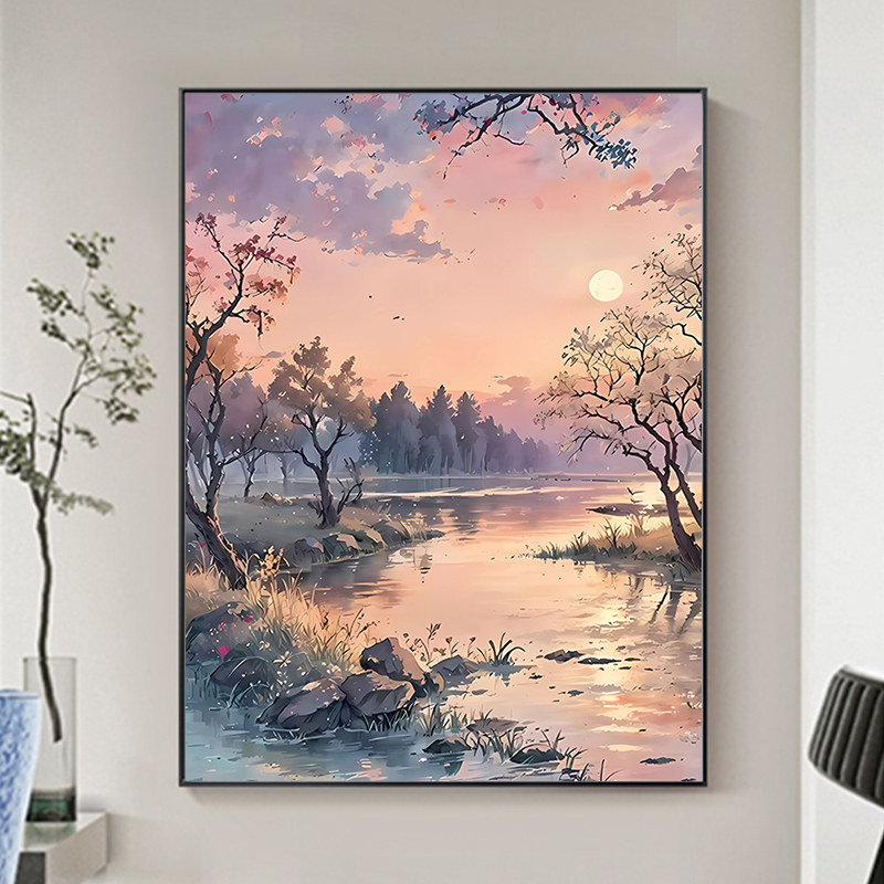 钻石画2023新款客厅夕阳西下砖石点贴画手工高级感diy十字绣2024