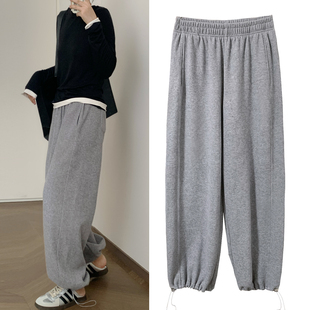 宽松灯笼裤 显瘦减龄灰色休闲裤 女2025新款 松紧腰九分老爹哈伦裤