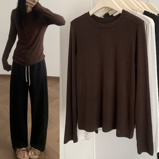 【羊毛内搭t恤】正肩长袖打底衫女韩系氛围感秋2025新款显瘦上衣