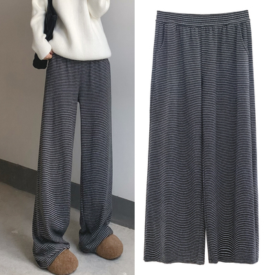 春秋款宽松糯米针织裤女慵懒风