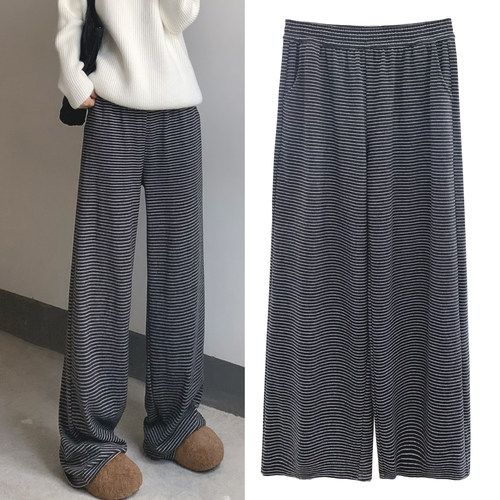春秋款宽松糯米针织裤女慵懒风