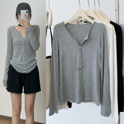 绵羊毛天丝极简长袖打底T恤女