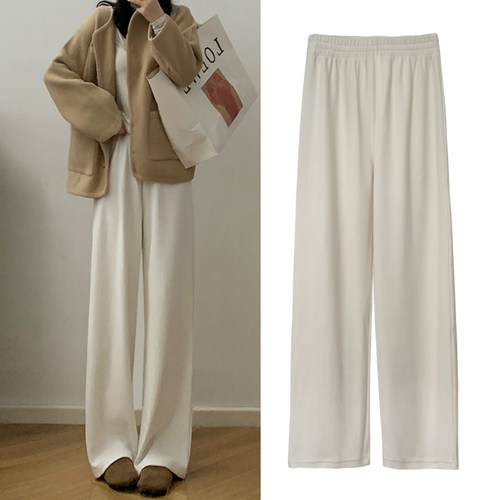 白色雪尼尔阔腿裤加厚休闲直筒裤