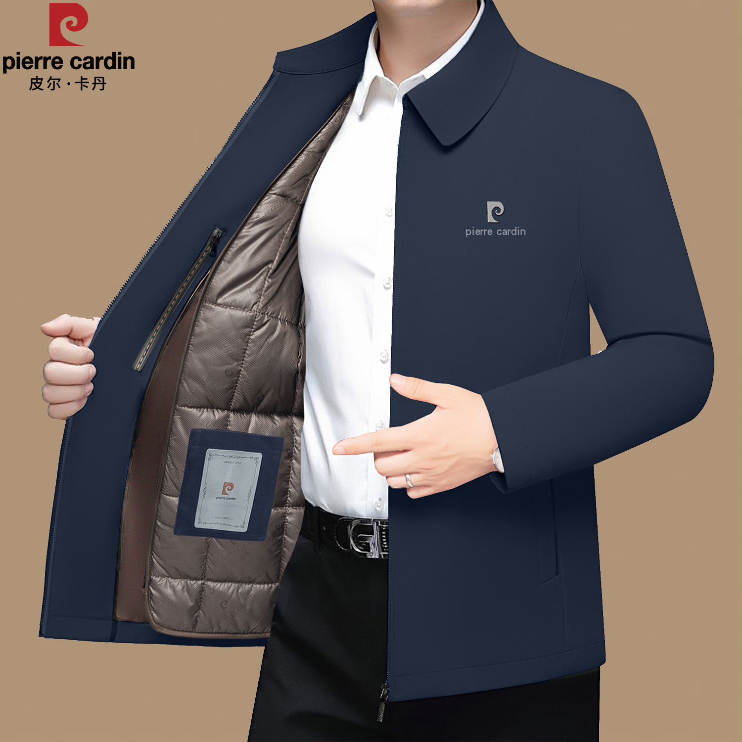 皮尔卡丹翻领行政夹克男装外套