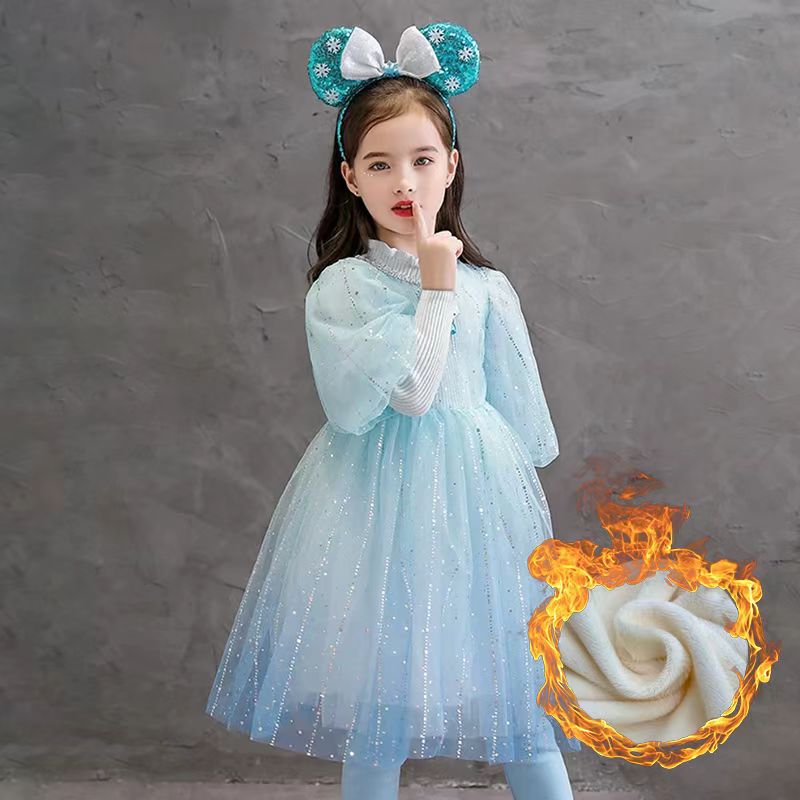 女童春秋新款艾莎裙2025洋气冰雪奇缘秋冬加绒加厚长袖爱莎公主裙