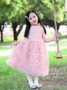 秋冬女童连衣裙儿童针织毛衣裙网纱蓬蓬裙生日公主裙蛋糕裙高级感
