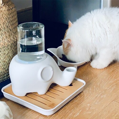 不湿下巴陶瓷大象饮水器波斯加菲猫无线不插电喝水神器自动续水