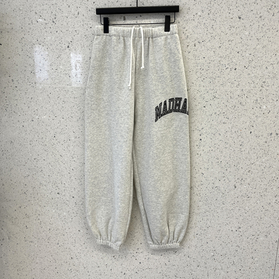 字母贴布加绒抽绳宽松卫裤