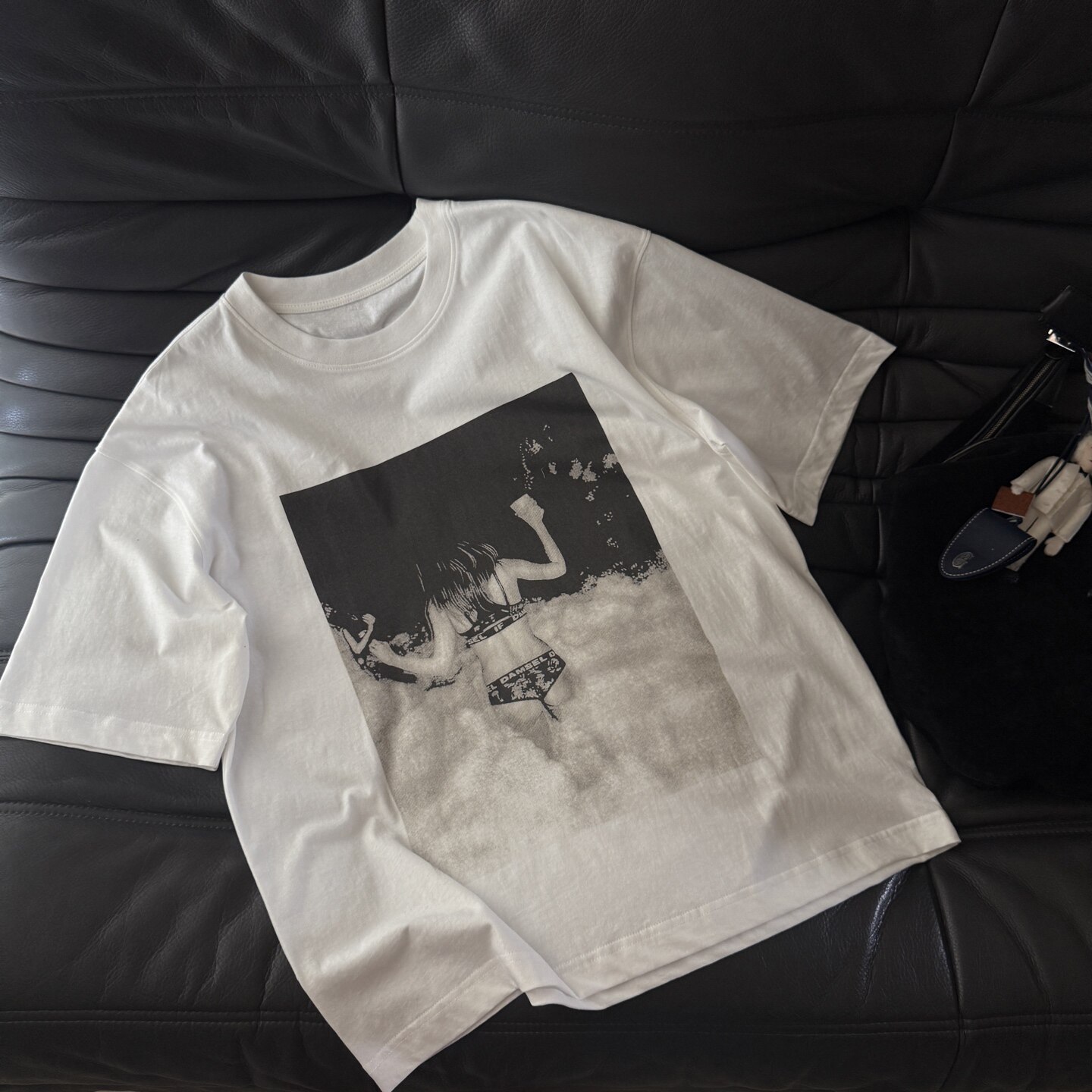 黑白复古人像印花宽松白T恤 26年春夏新款 博主风胶片感棉质上衣