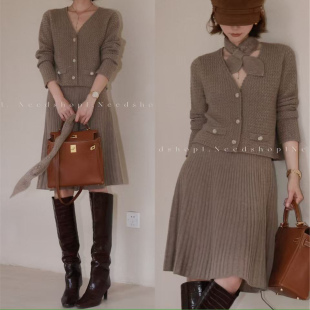 半身裙套装 NeedShop1 软糯浅沙棕色优雅意大利羊绒针织上衣
