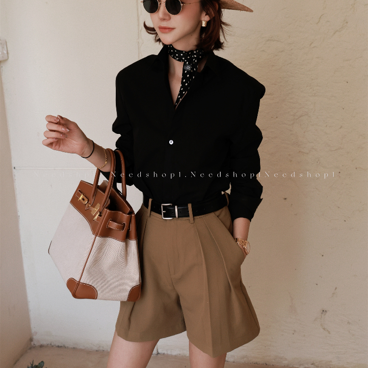 NeedShop1 2025春季新款黑色修身显瘦通勤气质衬衫女