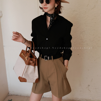 NeedShop1 2025春季新款黑色修身显瘦通勤气质衬衫女