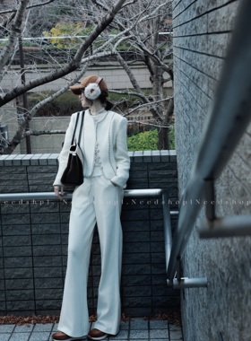 NeedShop12024春季新款白色抽绳简约百搭宽松休闲直筒阔腿长裤