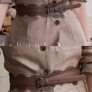 NeedShop1 咖啡色镂空雕花设计感精致真皮腰带腰封配饰 新款