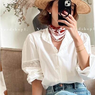 needshop1高级感立领蕾丝边衬衫