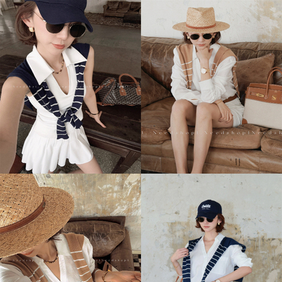 NeedShop1 2025春季新款双色条纹百搭王针织披肩装饰