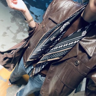 黑棕拼色优雅百搭真丝法式 丝巾 新款 NeedShop1