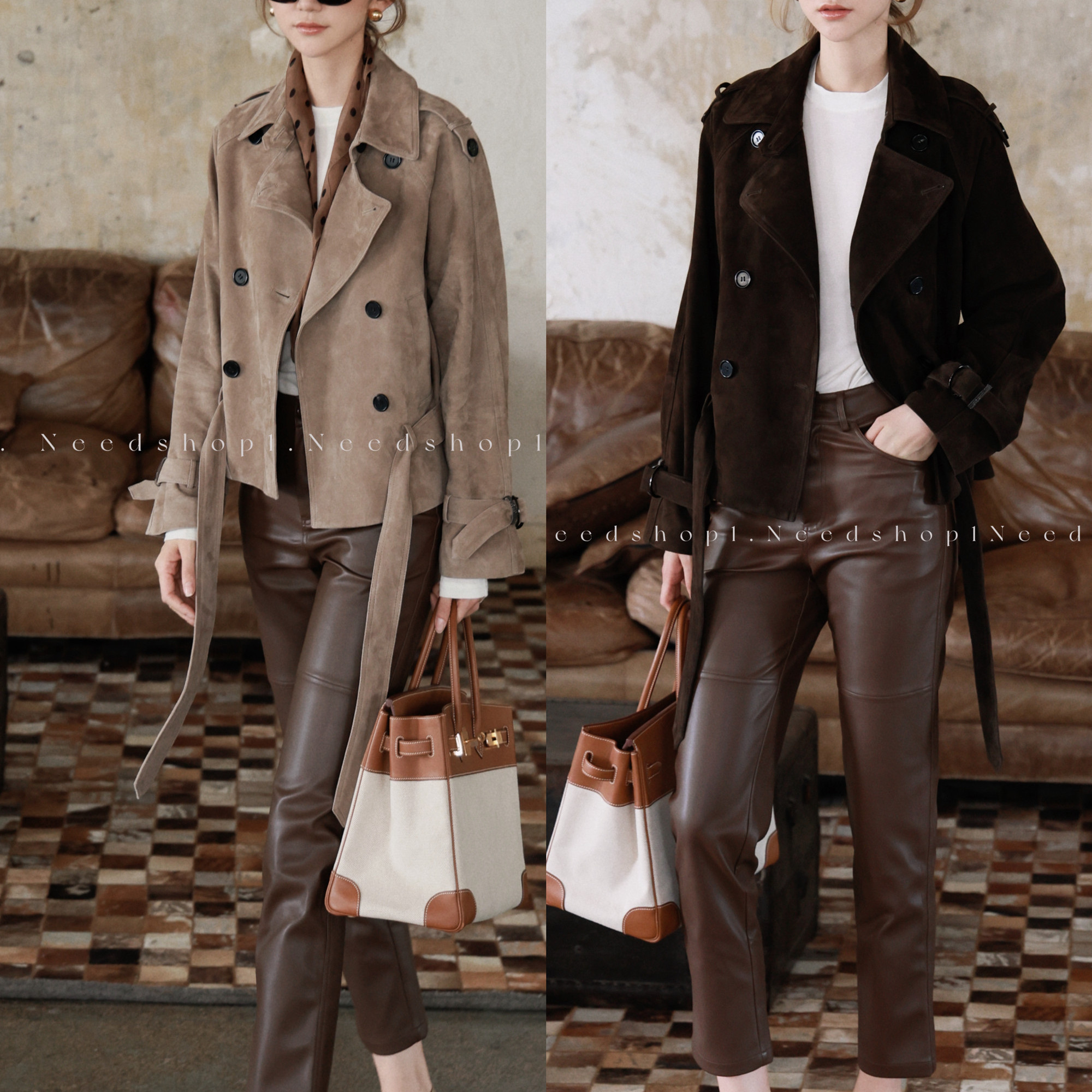 NeedShop1 【青铜棕+焦糖的选择】双色休闲短款真皮皮衣
