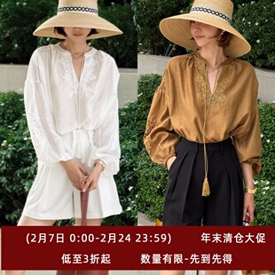 NeedShop1 2025夏季新款柔感宽松半透视双色蕾丝衬衫上衣女